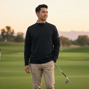 Nike Golf Men's Dri-Fit L/S 1/2 Zipper Black/White Pull-Over Shirt Size-XL EUC